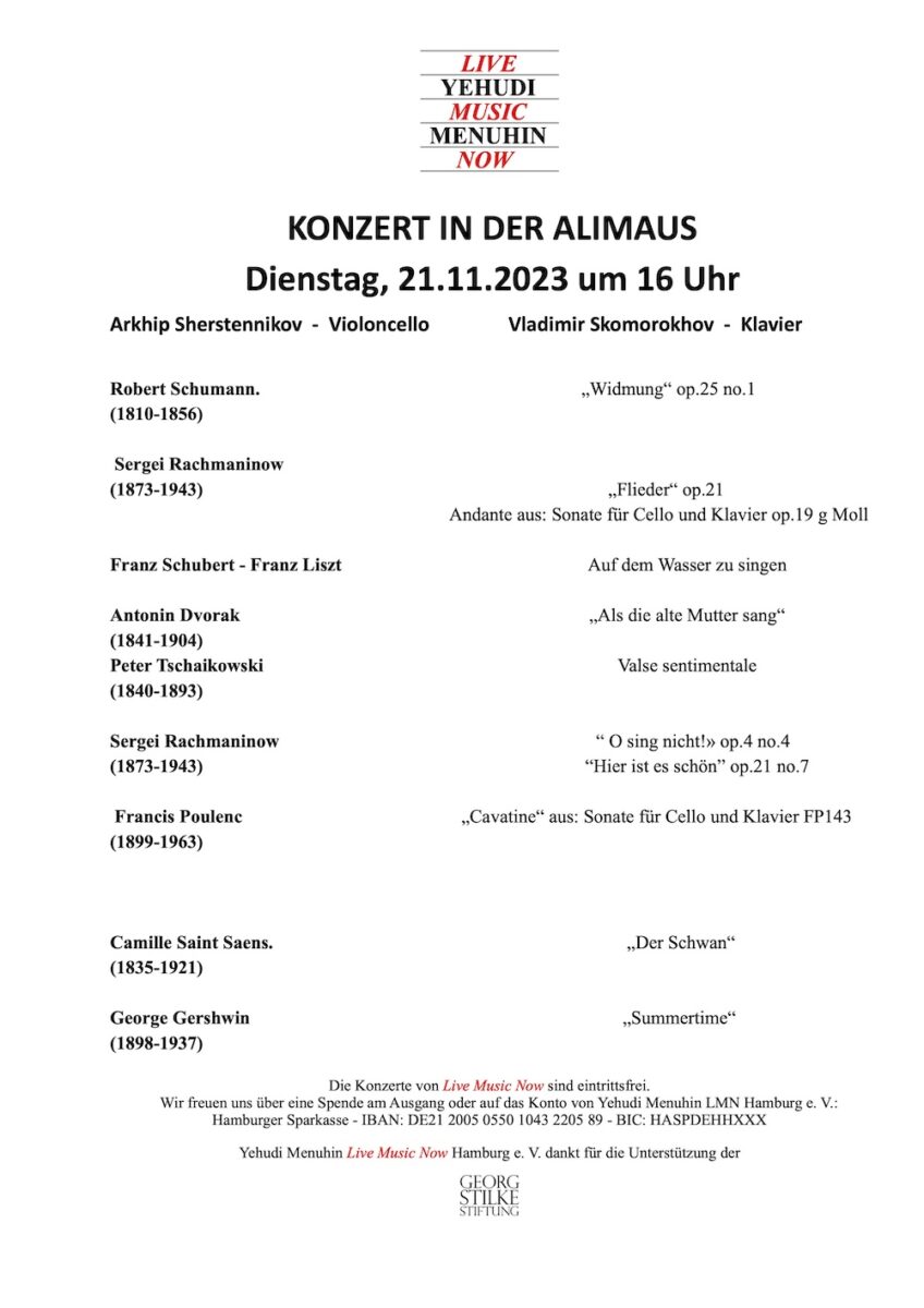 Das Bild zeigt den Ablaufplan des Konzertes in der Alimaus.